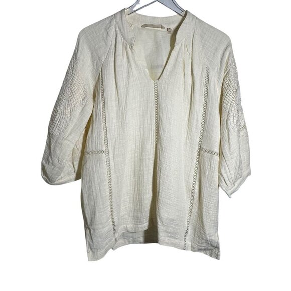 Soft Surroundings size Medium Ivory Gauze long sleeve tunic top Boho beachy - Picture 2 of 9